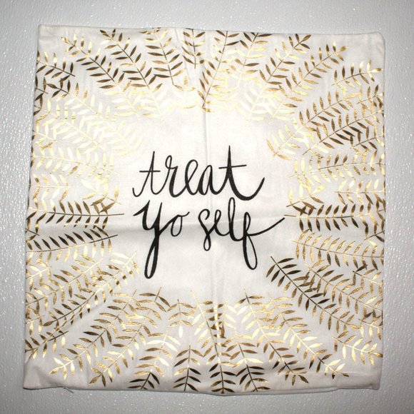 Modern 3 Piece Set Lot of Gold Lame Pillow Cases Of Self Love Verbiage 17" X 17" - Picture 2 of 9